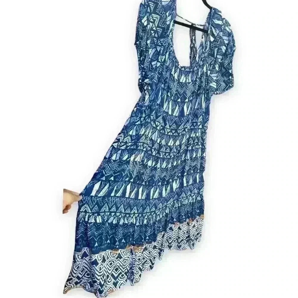 Knox Rose Tropical Vacation Cover Up Resort Midi Drop Waist Muumuu Dress - Picture 3 of 6